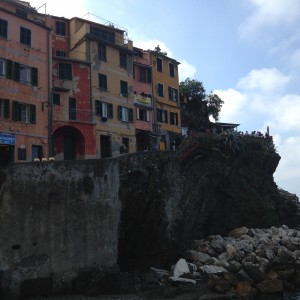 Cinque Riomaggio houses and cafe at top